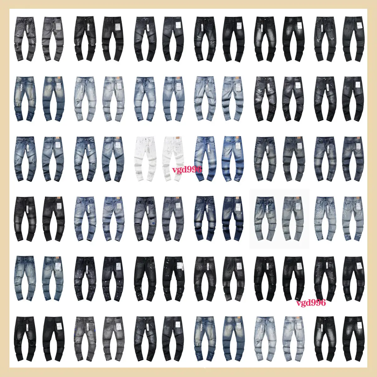 Cross-Border European and American Purple Brand Straight-Leg Jeans Washed Vintage Ripped American Style