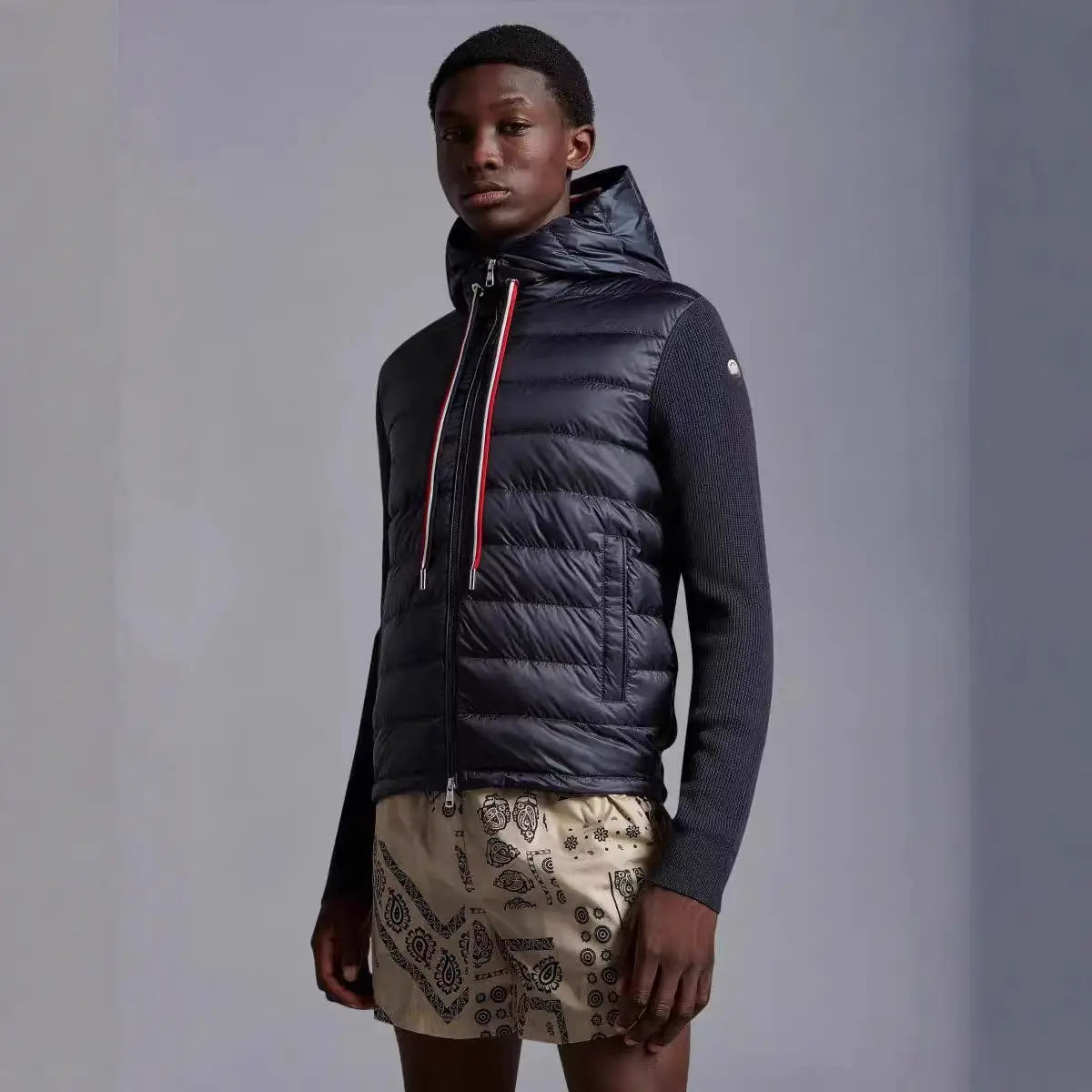 Mengjia Down Jacket High Version New Fashion Leisure M Down Stitching Hooded Zipper Shirt Jacket Wholesale