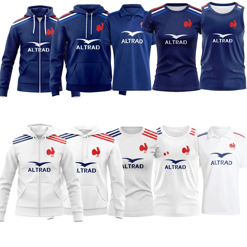 New Product 2024 French National Team Home and Away Men's and Kidsren's Hooded Sweatshirt Rugby Uniform France Rugby