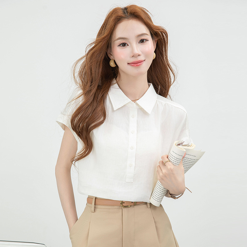 Linen Lyocell Short-Sleeved Shirt for Women 2026 Summer New Style Loose-Fitting Thin Top Workwear Professional Shirt