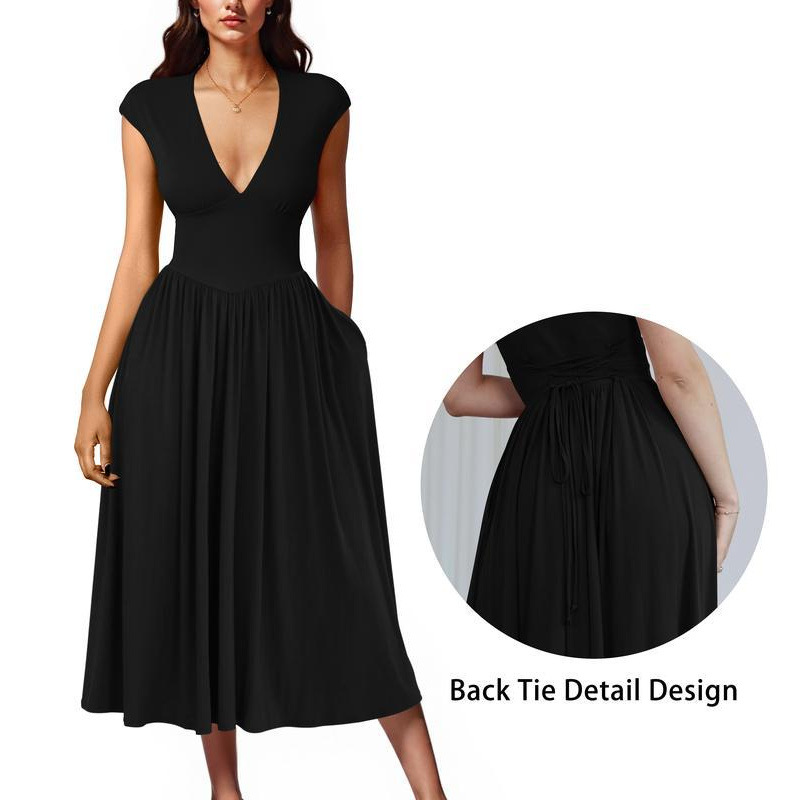Z 47622 Elegant V-Neck Camisole Dress, Stylish V-Neck Slip Dress, European and American Style
