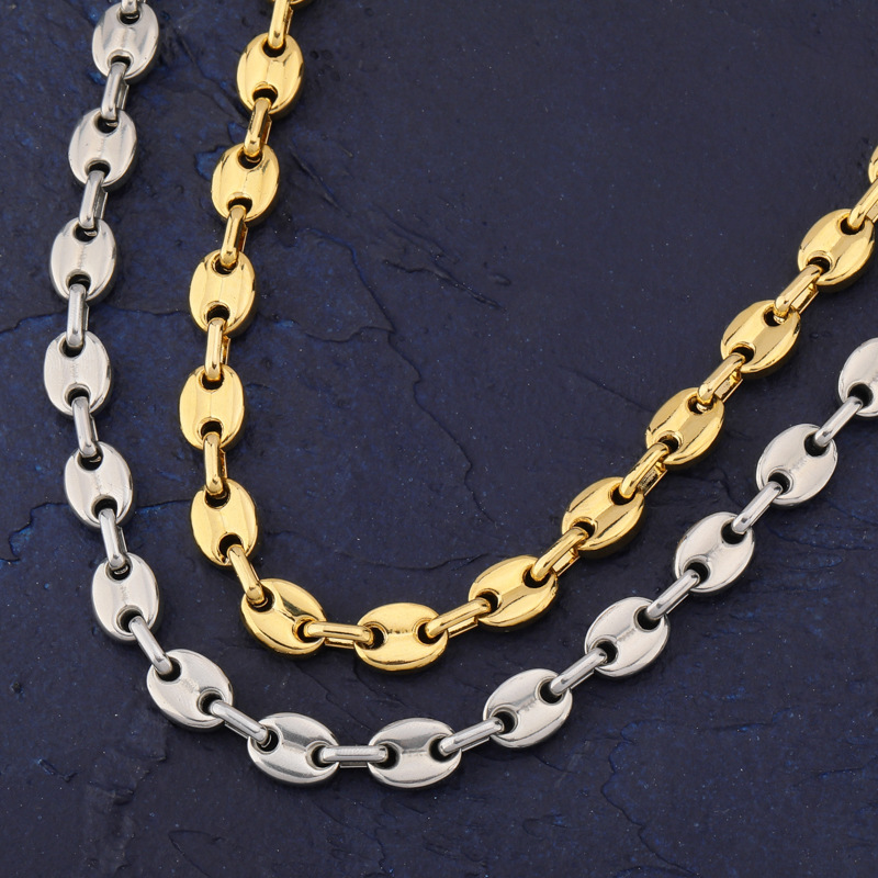 European and American Stainless Steel Button Hip Hop Chain Real Gold Electroplated Titanium Steel Necklace Men's and Women's Clavicle Chain Necklace Chain