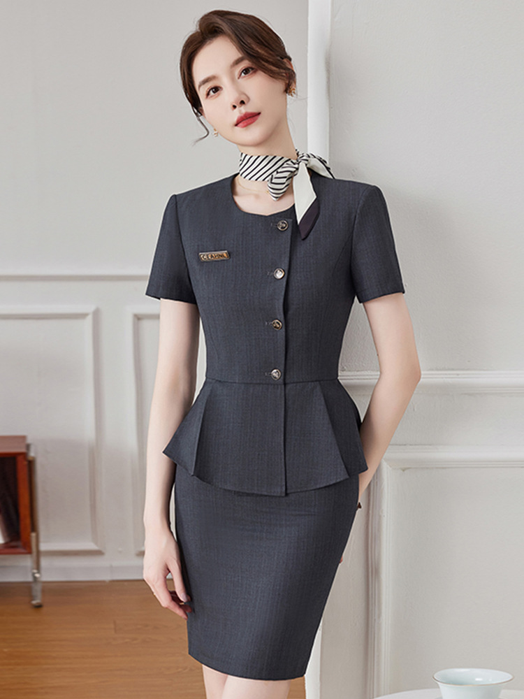 Qiguniang short sleeve jewelry shop work clothes women's summer new beauty salon suit temperament hotel front desk formal wear