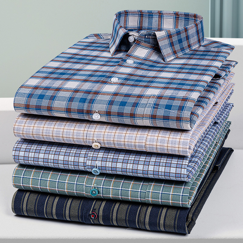 Super plus size Spring and Autumn New Men's Cotton Long Sleeve Shirt Cotton Oxford Plaid Shirt Daily Casual Single Clothes