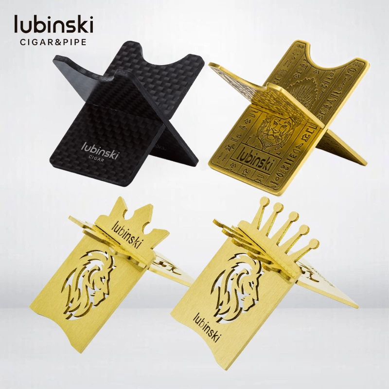 Rubinski cigar holder portable metal brass plated carbon fiber display LUBINSKI cigar holder