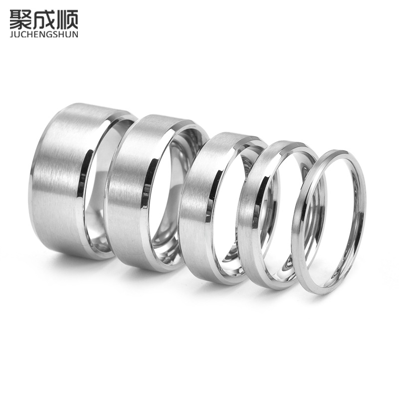 Cross-border jewelry simple couple titanium steel niche 2 4 6 8 10mm double bevel brushed casual wind ring in stock
