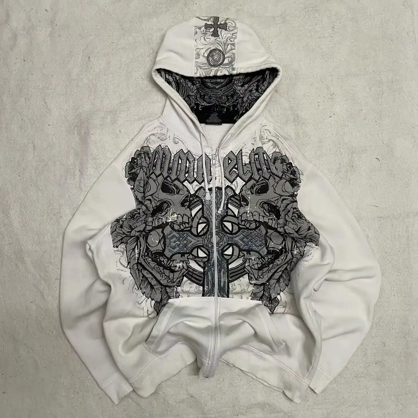 European and American Y2K Hip-Hop Printed Zipper Hooded Sweatshirt Street Casual Loose Retro Sports Sweatshirt Cardigan for Men and Women