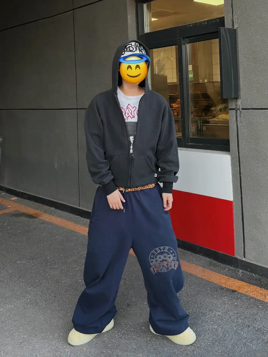 From the Street American Retro Style Brushed Washed Distressed Silhouette Sweatpants for Men and Women
