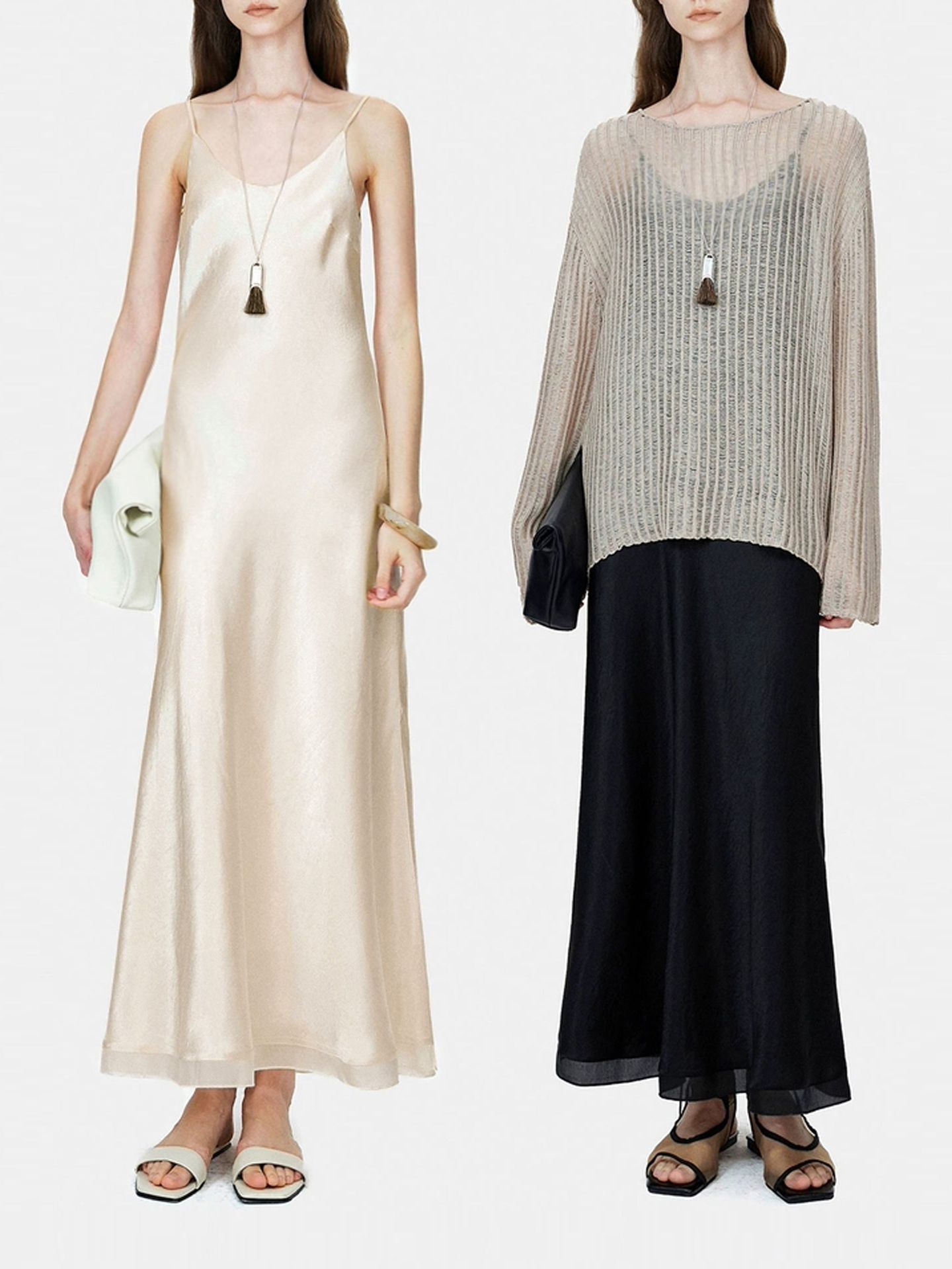 26 Spring/Summer Ice Cracked Soft Satin~100% Acetate Bias Cut Slim Fit Simple Elegant Versatile Strap Dress 25890
