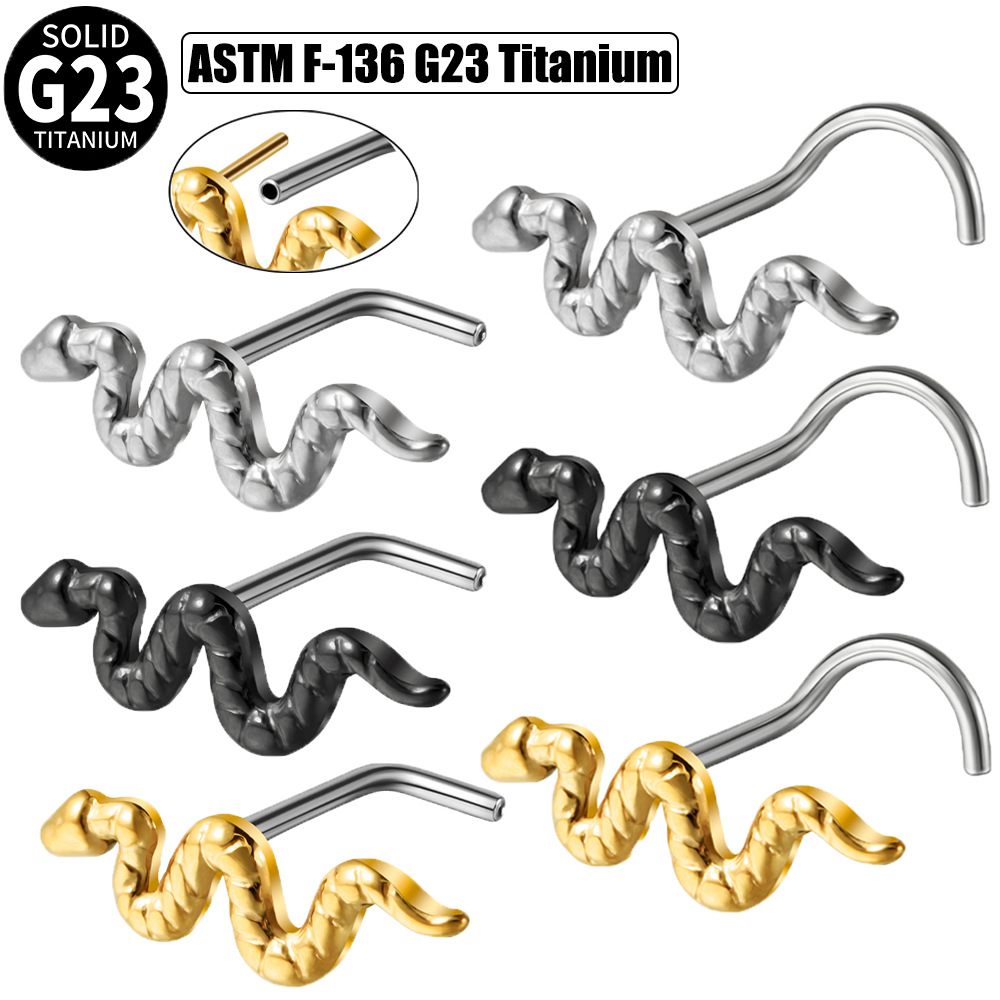 Cross-border G23 titanium pin curved rod nose nail L-shaped snake nose ring golden snake-shaped 5-shaped curved ear bone nail piercing earrings