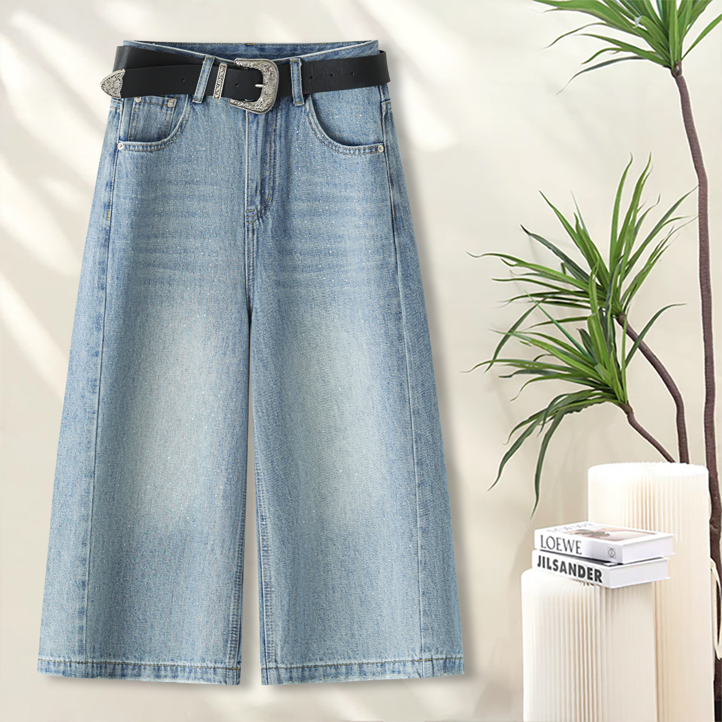 American Retro High Street Cropped Jeans for Women 2026 Summer New Casual Loose High-Waisted Straight Wide-Leg Pants