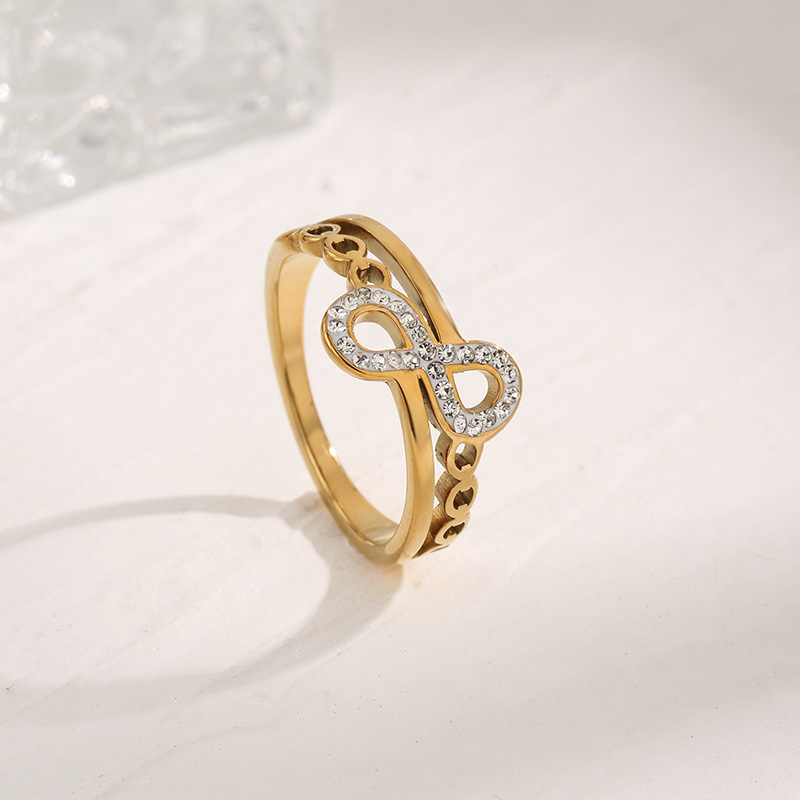 Cross-border hot selling unlimited lucky 8 inlaid zircon titanium steel ring female simple personality hip hop fashion all-match Index ring