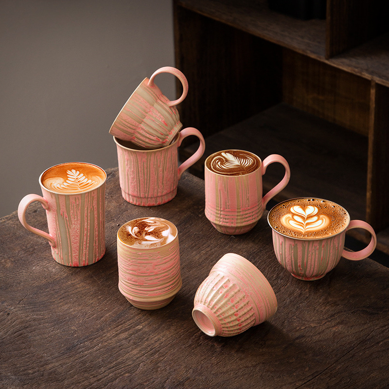Cross-border Japanese Coffee Cup Retro Creative Handlebar Pull Flower Cup Water Cup Home Afternoon Tea Lemon Cup Mark Water Cup