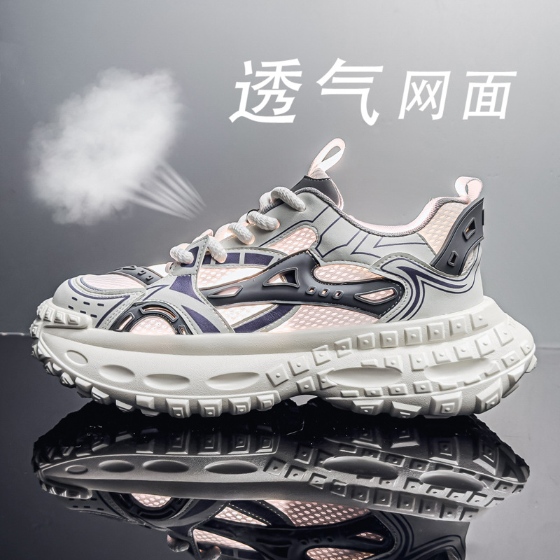 Putian Dropshipping Men's Shoes Mesh Breathable Trendy Brand High-End Casual Sports Shoes Teenagers Heightening Thick-Soled Dad Shoes