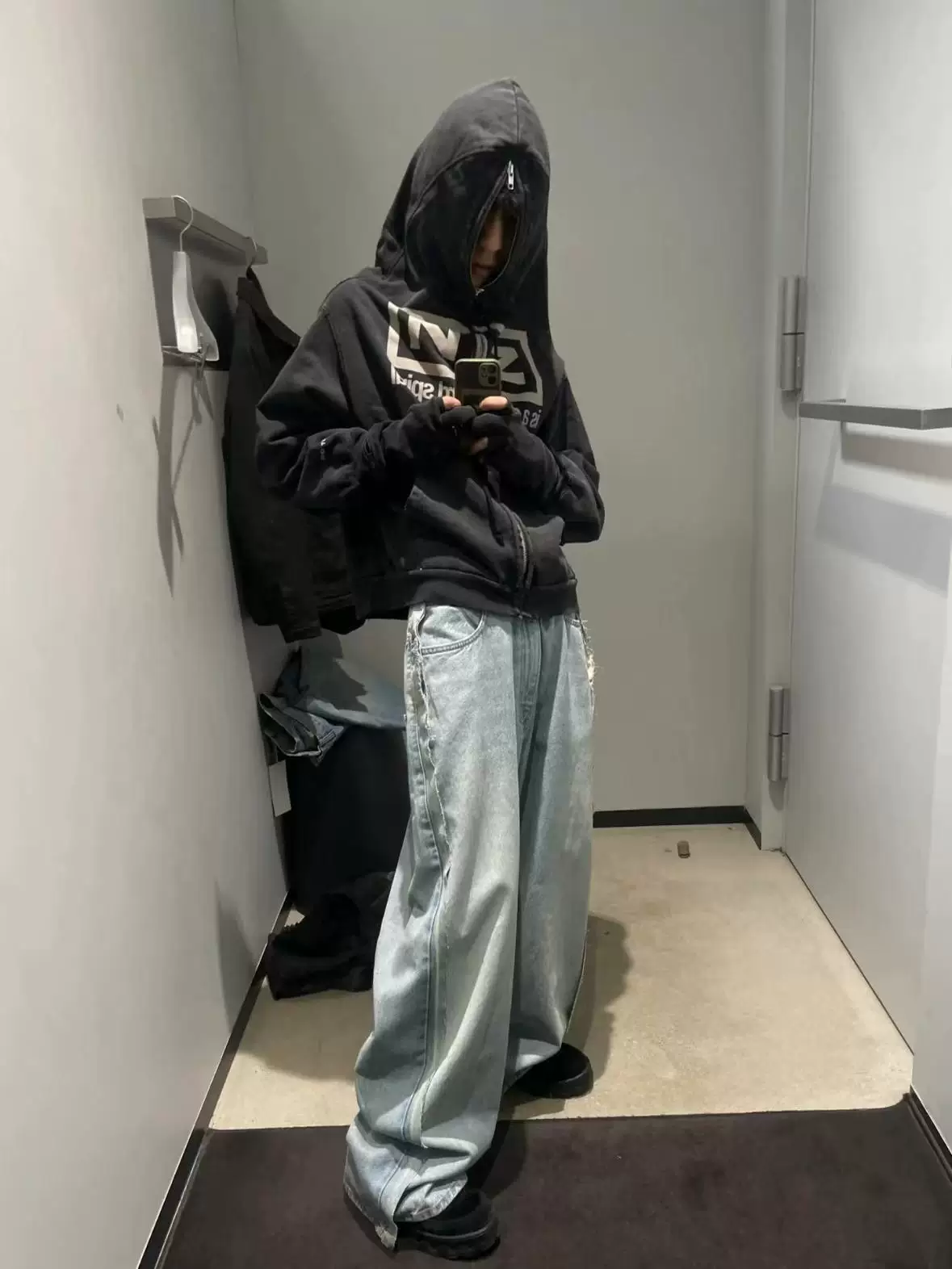 Grailz Progect Gr Cut Design Hooded One-Piece Gloves Distressed 9inch Nail Printed Zipper Sweatshirt