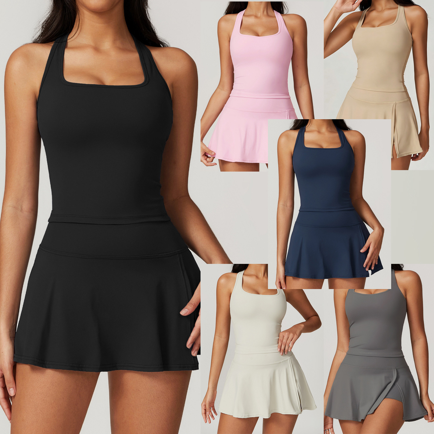 2026 European and American Cross-Border Women's Yoga Wear Side-Slit Mini Skirt Vest Tennis Golf Sports Two-Piece Set
