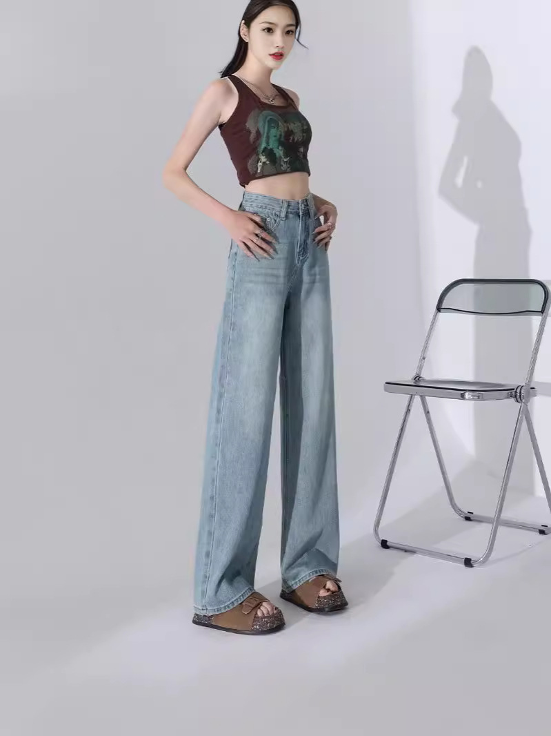 Factory Freight Light Color Straight Leg Jeans Women's Summer New Loose High Waist Slimming Long Narrow Wide Leg Trousers