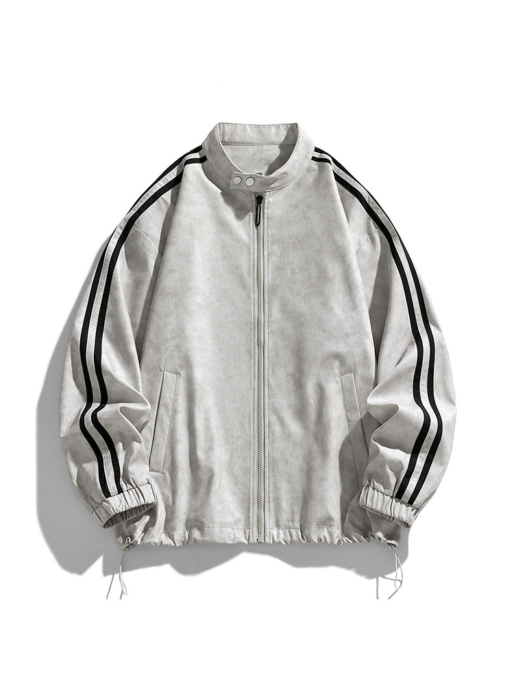 Cross-Border American Retro Three-Stripe Jacket for Men, Early Autumn 2025, Loose Zipper Stand Collar Coat, Trendy Retro