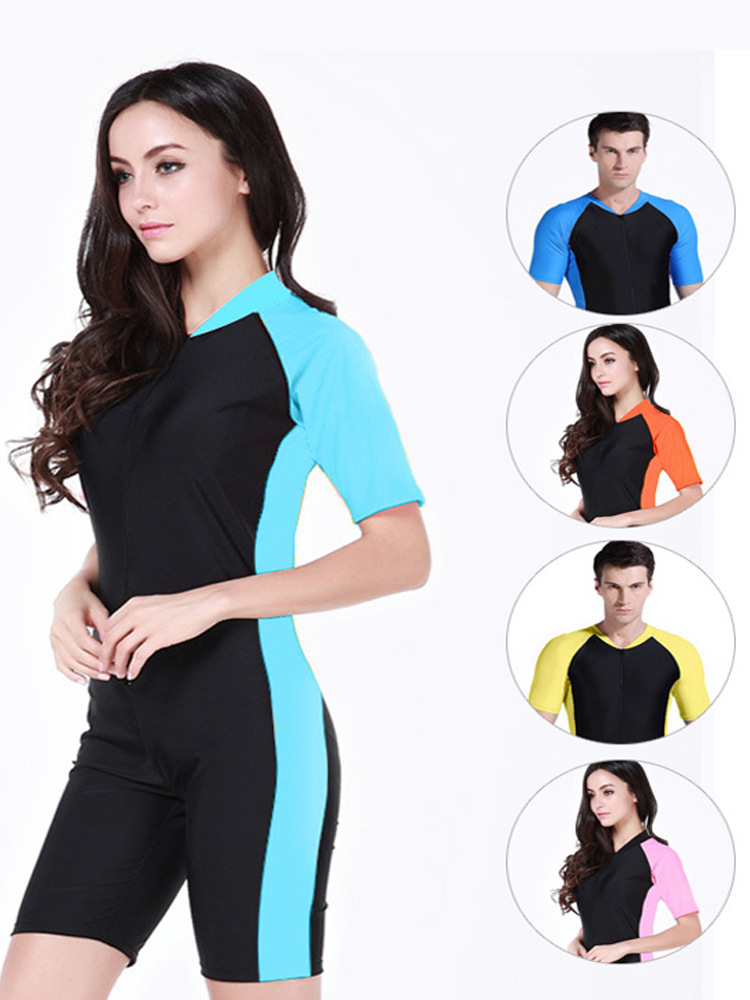 Shark Bart Short-Sleeved Wetsuit for Men and Women, One-Piece Sun Protection Diving Suit, Couple's Sexy Short-Sleeved Swimsuit, Conservative Women's Style