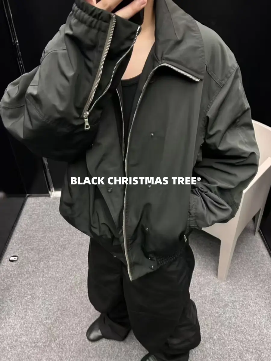 Dvn 24Fw Heavyweight Asymmetrical Curved Zipper Three-Proof Coating Cleanfit Nylon Jacket Cotton Jacket