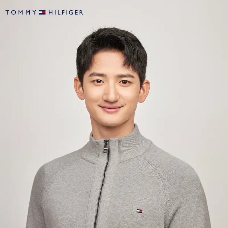 [Tack Collar Cardigan] Tommy Spring and Summer New arrival Men's Clothing pure cotton Business Casual pure color Knitting Outwear 78J9322