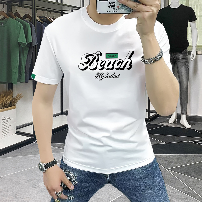 Lan Sheng Yi Short-sleeved T-shirt Men's Spring and Summer New Letter Printed Half-sleeved Ins Fashionable Slim-fit All-match high quality Round Neck