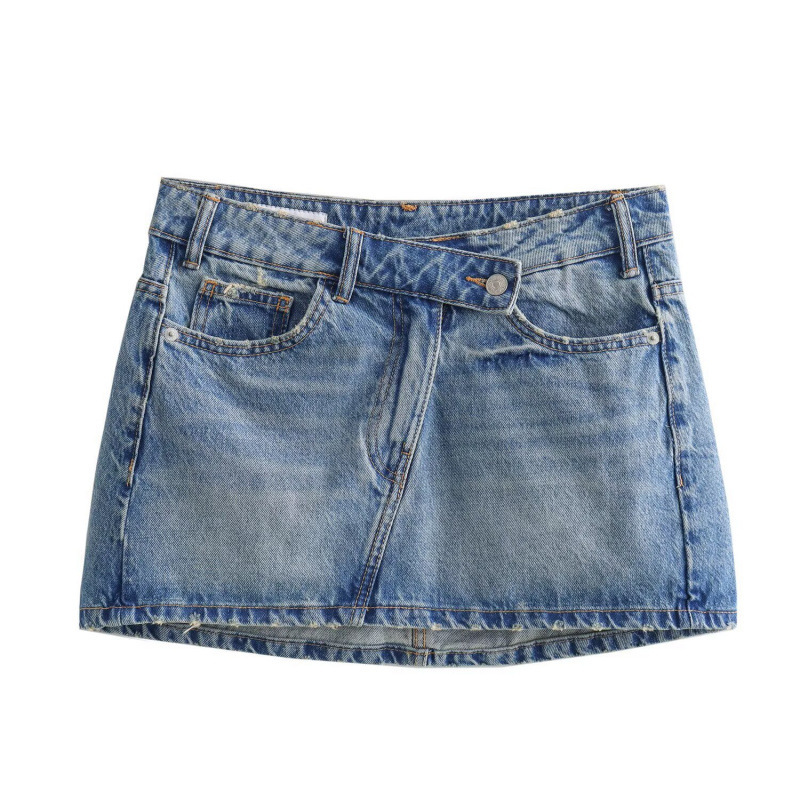 Cross-Border Women's Clothing Manufacturers Wholesale 2026 Spring New Products European and American Denim Cotton Mid-Waist Simple Mini Denim Skirt