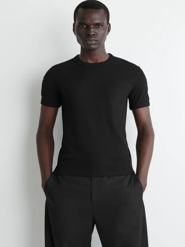 COS Men's Slim Fit Round Neck Ribbed T-Shirt Black Summer 1229297002