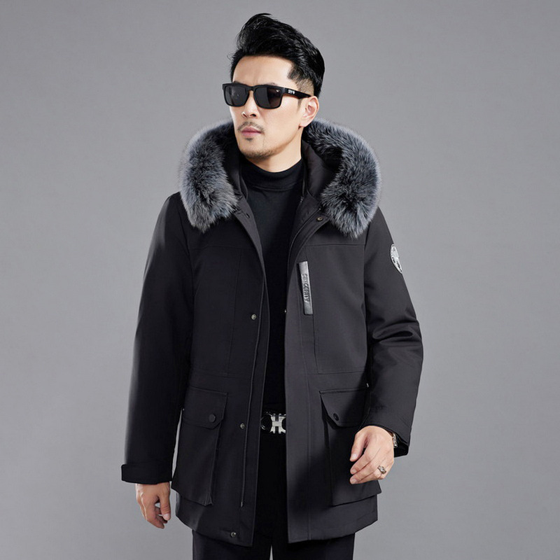 2024 Winter New Parker Men's Fox Fur Collar Rabbit Fur Liner Detachable Middle-aged Men's Nic Overcome Coat