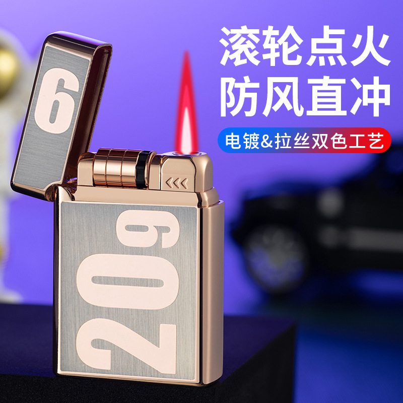 CL-2099 Inflatable Red Fire Creative Forward Rolling Ignition Windproof Electronic Induction Direct Charge Lighter Wholesale