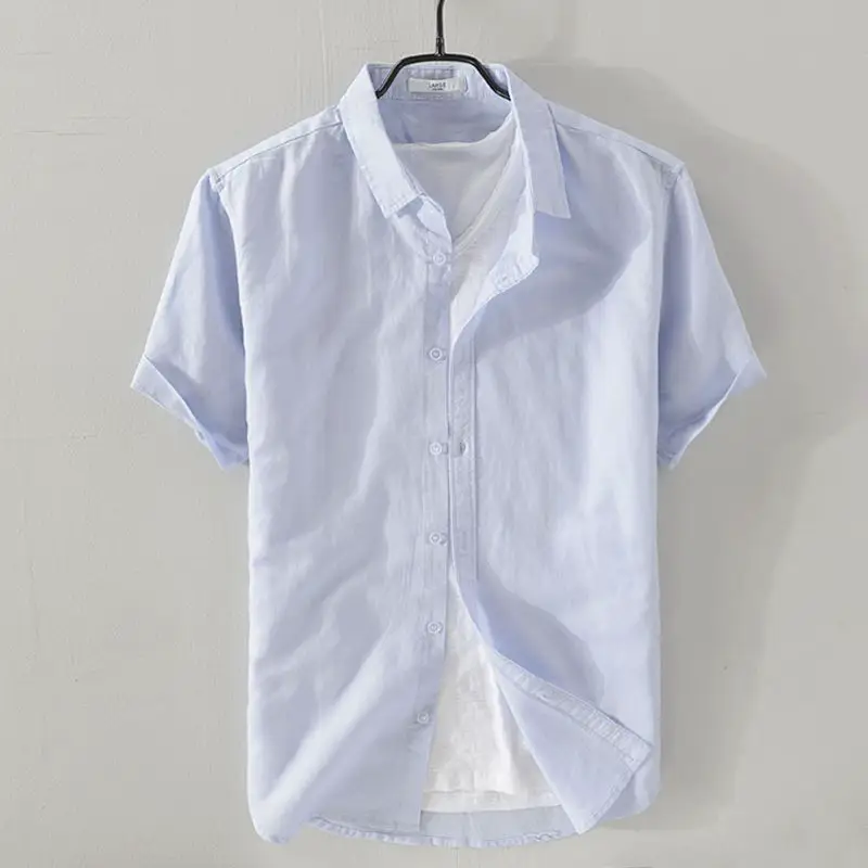 Spring and Summer Japanese Style Thin Short-sleeved Linen Shirt Men's Casual Loose Cotton and Linen Long-sleeved Shirt Coat White