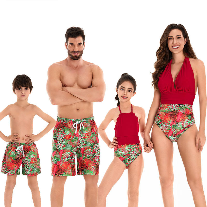 Cross-border European and American swimsuit family wear new mother and daughter bikini father and son Beach pants elastic waist brothers and sisters swimsuit