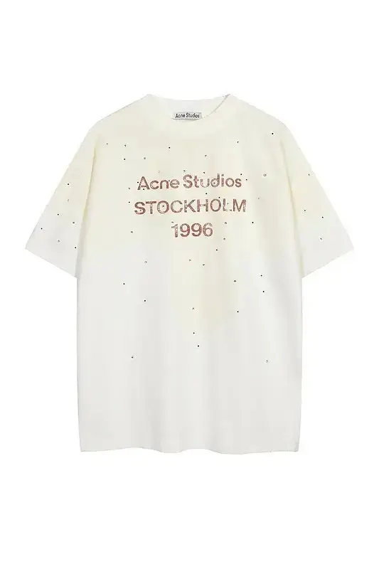8056#新增色!灰色!AC 烫钻做旧LOGO字母印花短袖T恤 白色 S-XL