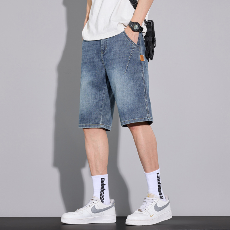 Summer New Style Lyocell Ice-Feel Loose Comfortable Straight-Leg Denim Shorts for Men, Fashionable and Versatile Five-Point Pants