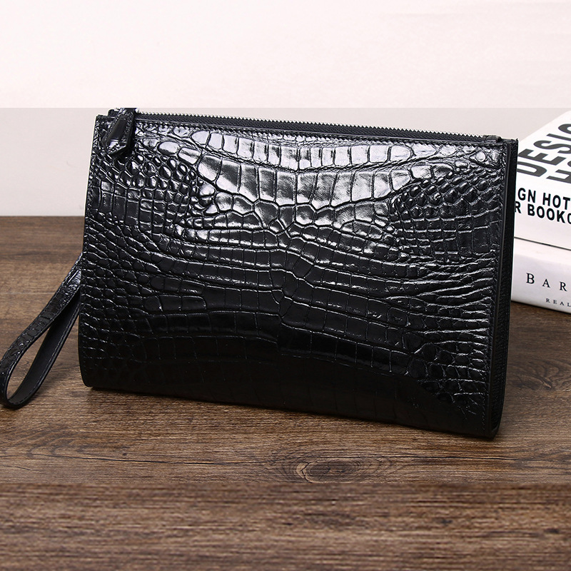 Crocodile Leather Handbag Men's Genuine Leather Clutch Bag Business Envelope Bag Light Luxury Underarm Bag Cowhide Hand Bag for Hair