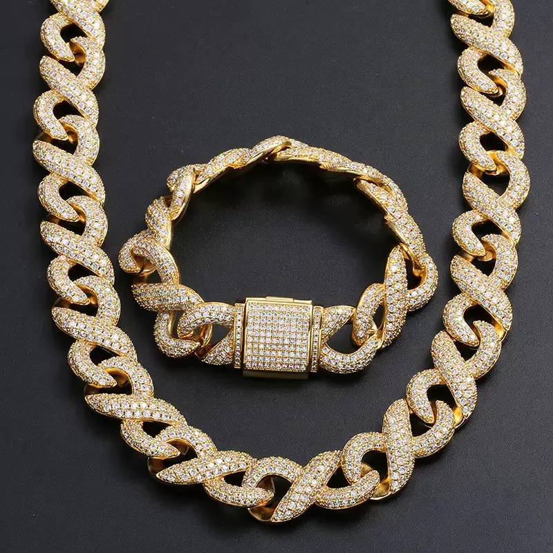 Mst Bling High Quality 16mm Full Diamond Fashion Trendy hip hop Necklace Bracelet with Diamond Infinite Necklace