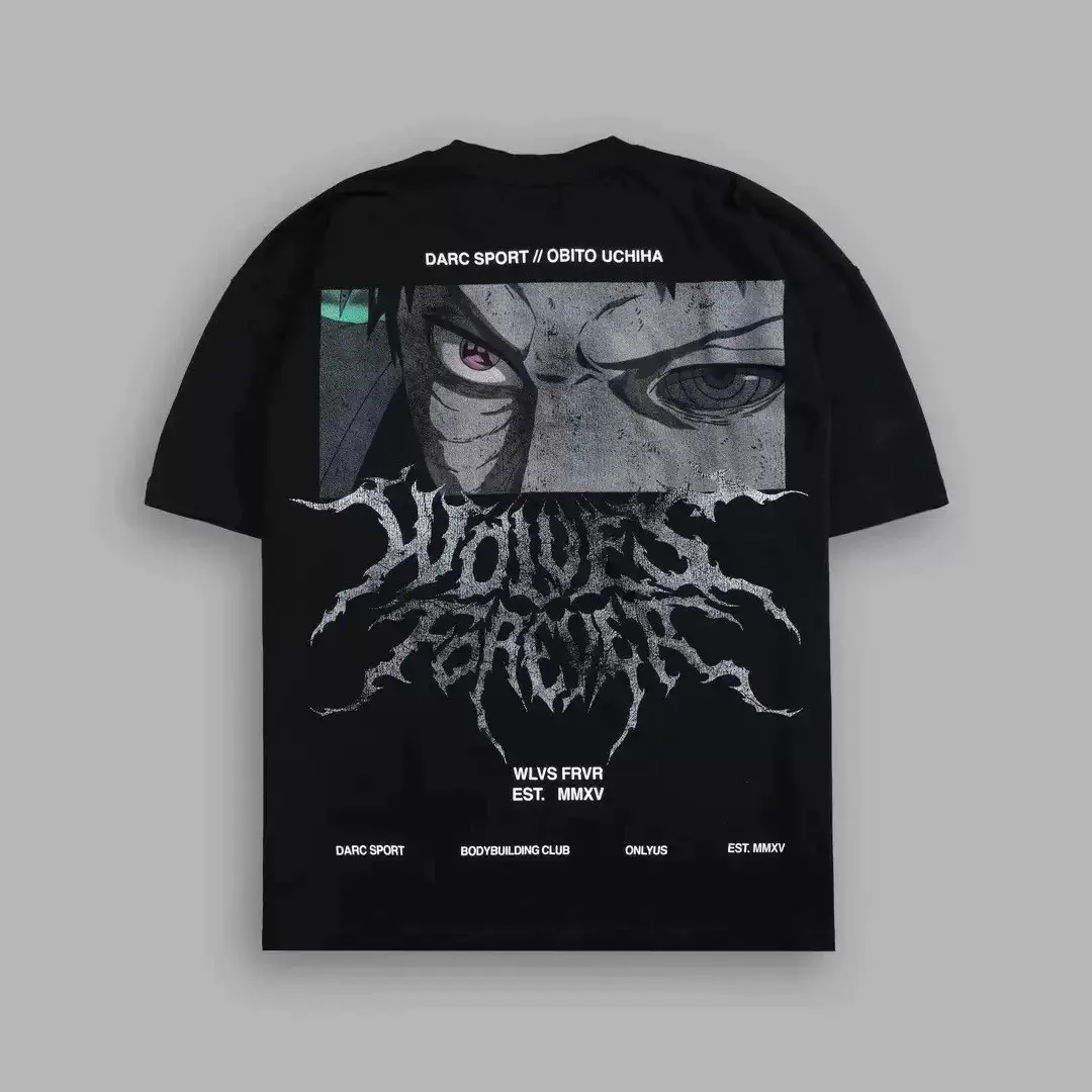 DARCSPORT Wolf Head Naruto Collaboration Short Sleeve Men's and Women's American Sports and Leisure Loose Round Neck Cotton T-shirt