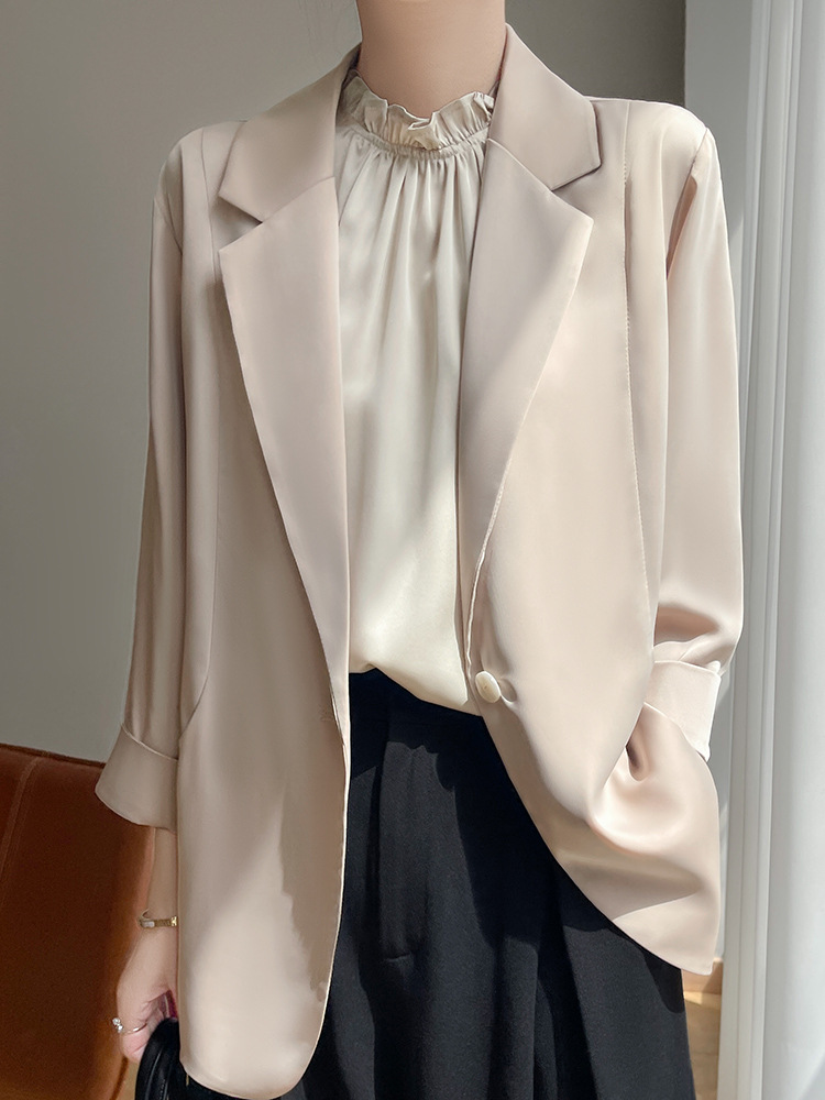 Summer New Style Acetate Satin Silky Drape Versatile Slimming Long-Sleeve Blazer Imitation Silk
