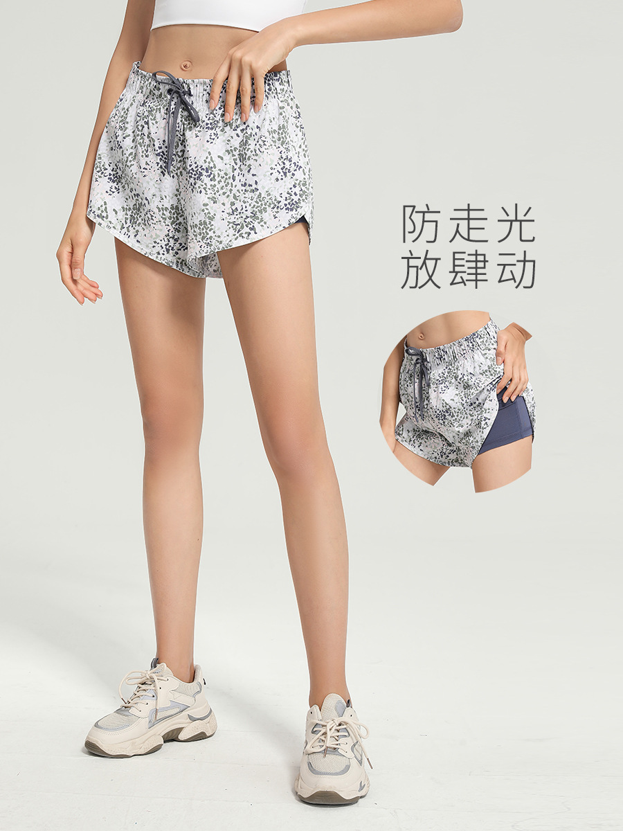 New European and American Floral Sports Shorts Women's Anti-running Fake Two-piece Loose Quick-drying Breathable Running Fitness Yoga Pants