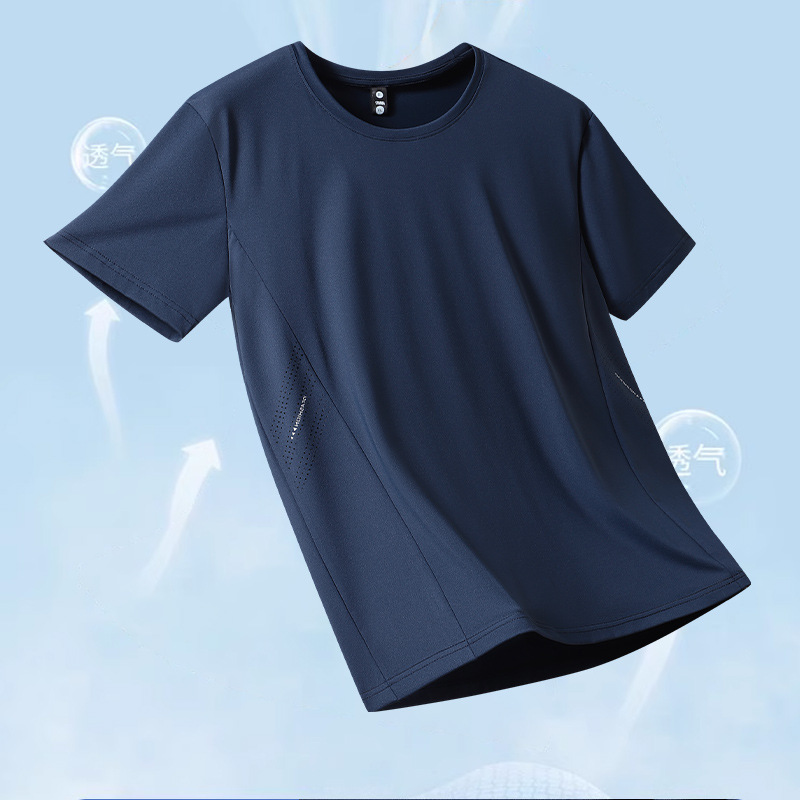 Summer New Style Ice Silk Quick-Drying T-Shirt for Men, Sports Men's Short-Sleeved Breathable Mesh Thin T-Shirt Running Men's Top