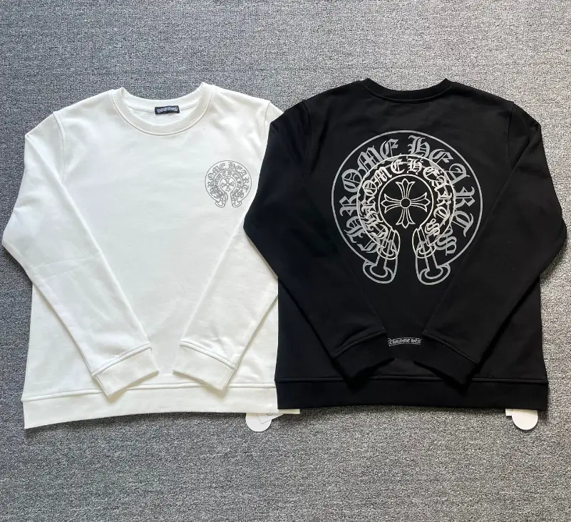 Top Edition Chrome Hearts Double-Layer Printed Large Horseshoe Pattern Cotton Loose Men's and Women's Pullover Sweats