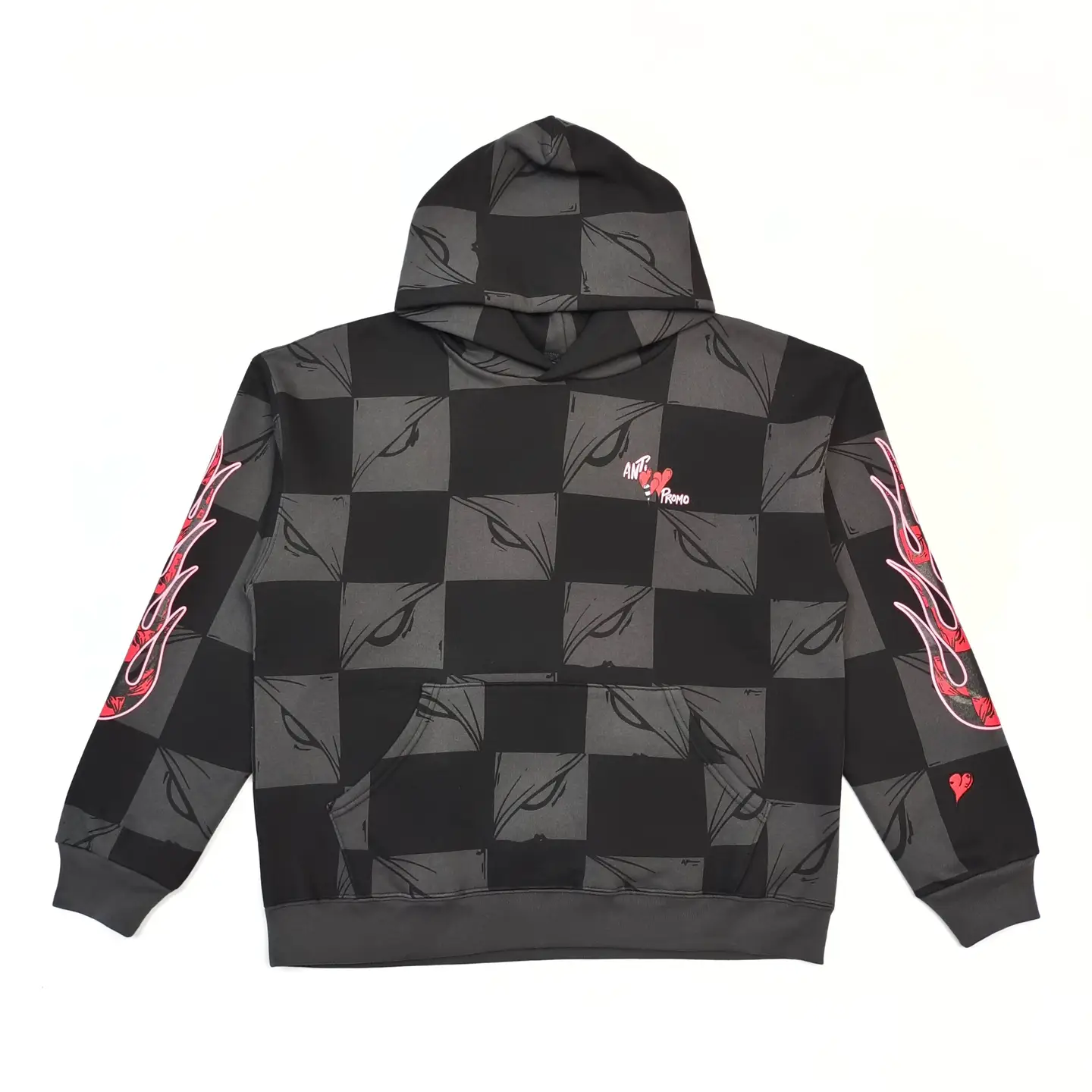 Anti Promo Flame Black Grey Checkered Hoodie High Street Pants Casual Straight Pants Set