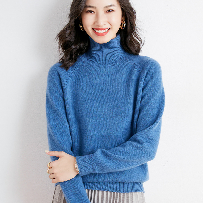 High-Neck Base Layer Sweater for Women, Cross-Border Sweater for Women, Autumn and Winter Raglan Base Layer Top, Loose and Lazy Style Sweater, Knitted Sweater for Women