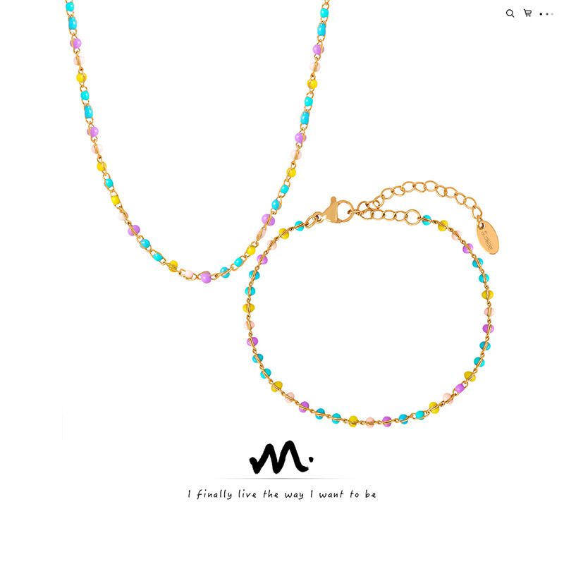 French new cross-border niche sweet high sense simple handmade beaded rice beads necklace bracelet suit jewelry for women
