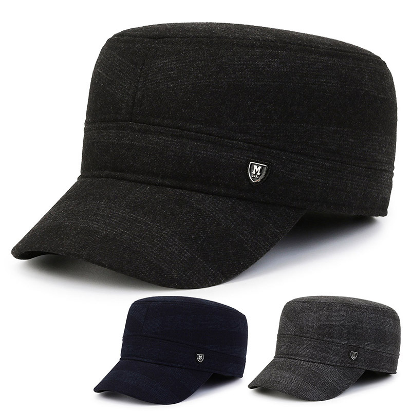 Middle-aged hat men's winter dad flat hat ear protection old hat outdoor thickened warm grandpa old cotton hat