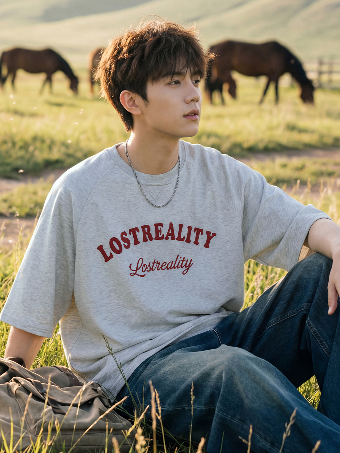 American Trendy Brand Color-Block Letter Print Short-Sleeve T-Shirt for Men, Summer Style, Retro Casual Loose Fit Half-Sleeve Tee
