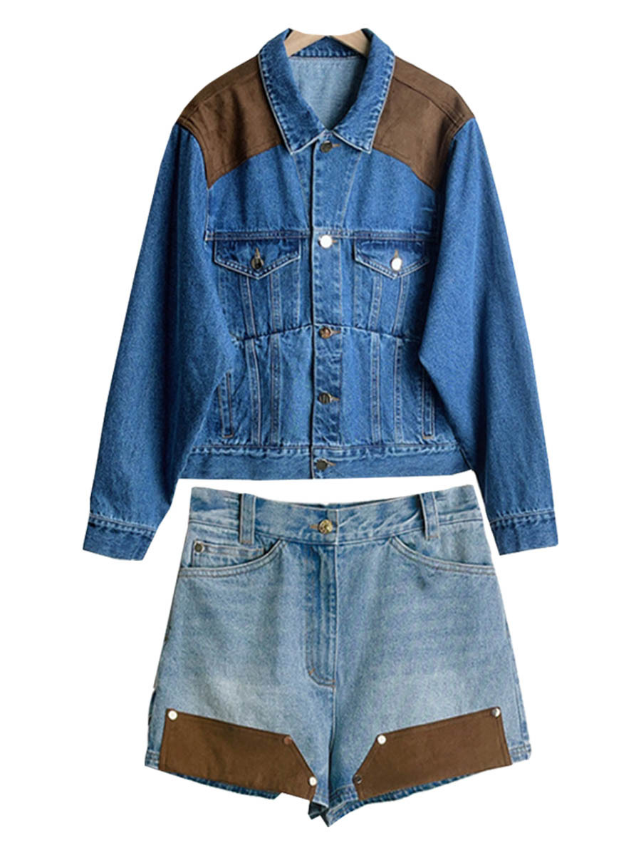 S Brand 2026 Spring/Summer New Trendy Fashionable Studded Stand-Collar Denim Jacket and Shorts Set
