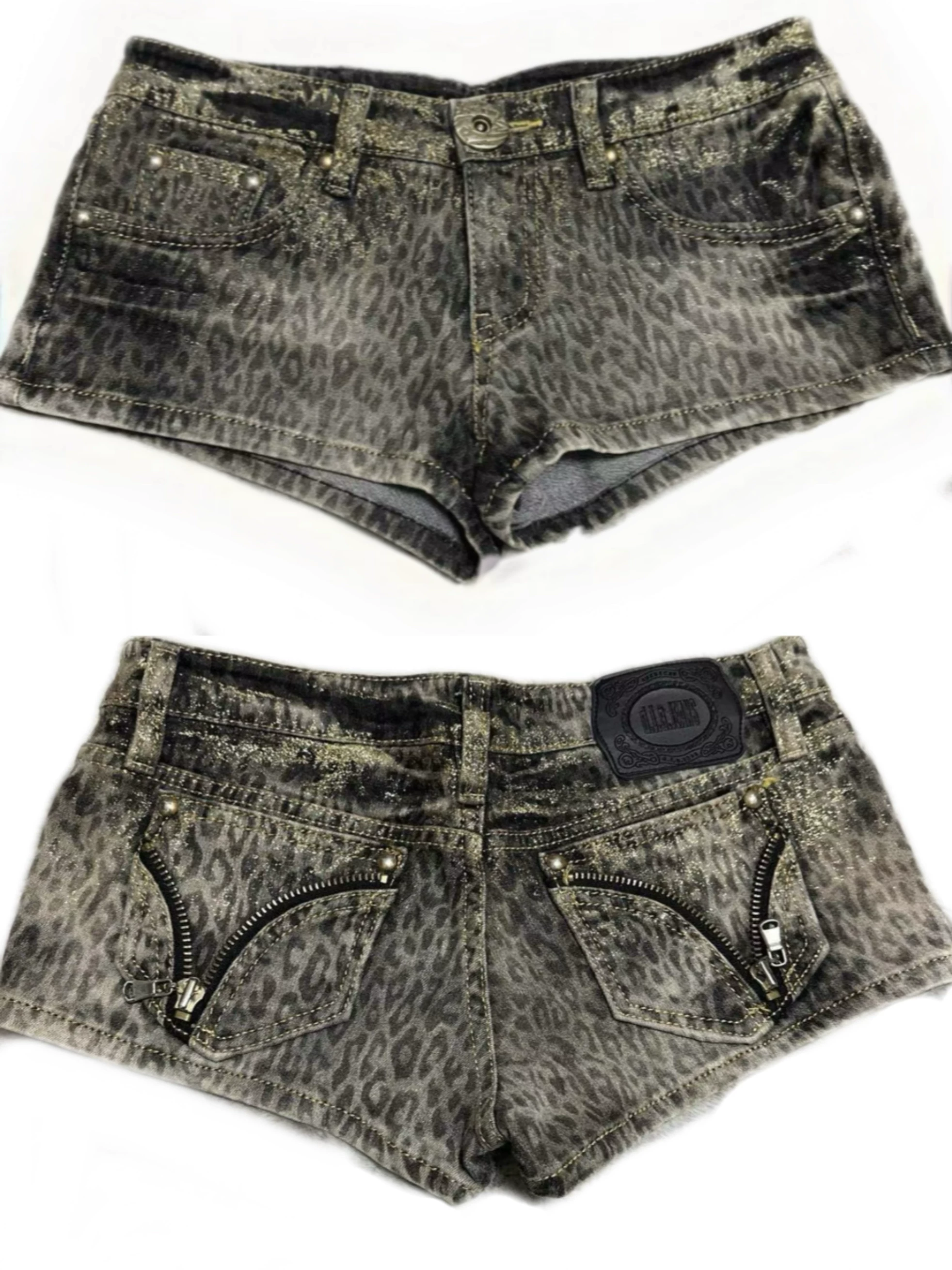 (Good Night) in Stock D.I.A Zipper Elastic Leopard Print Denim Shorts