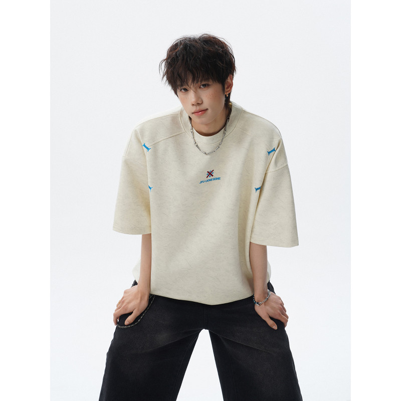 Embroidered Short-Sleeved T-Shirt Men's Summer New Style Round Neck T-Shirt Men's Youth Retro Casual Loose Half-Sleeved T-Shirt Top