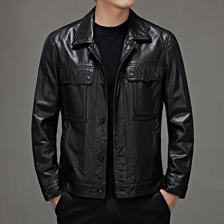 Haining Genuine Leather Jacket Men's Autumn and Winter New Trendyy Motorcycle Workwear Oil Wax Cowhide Jacket Loose Casual Jacket for Men